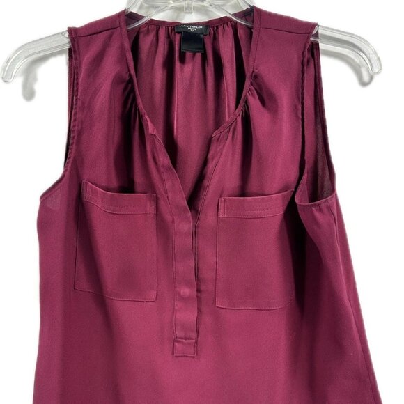 Ann Taylor Pullover Top Burgundy 2 Pocket Partial Button Front Petite Women's SP - Picture 6 of 6